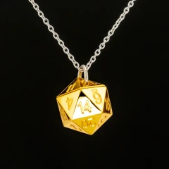 Gold D20 Necklace Pendant with Chain